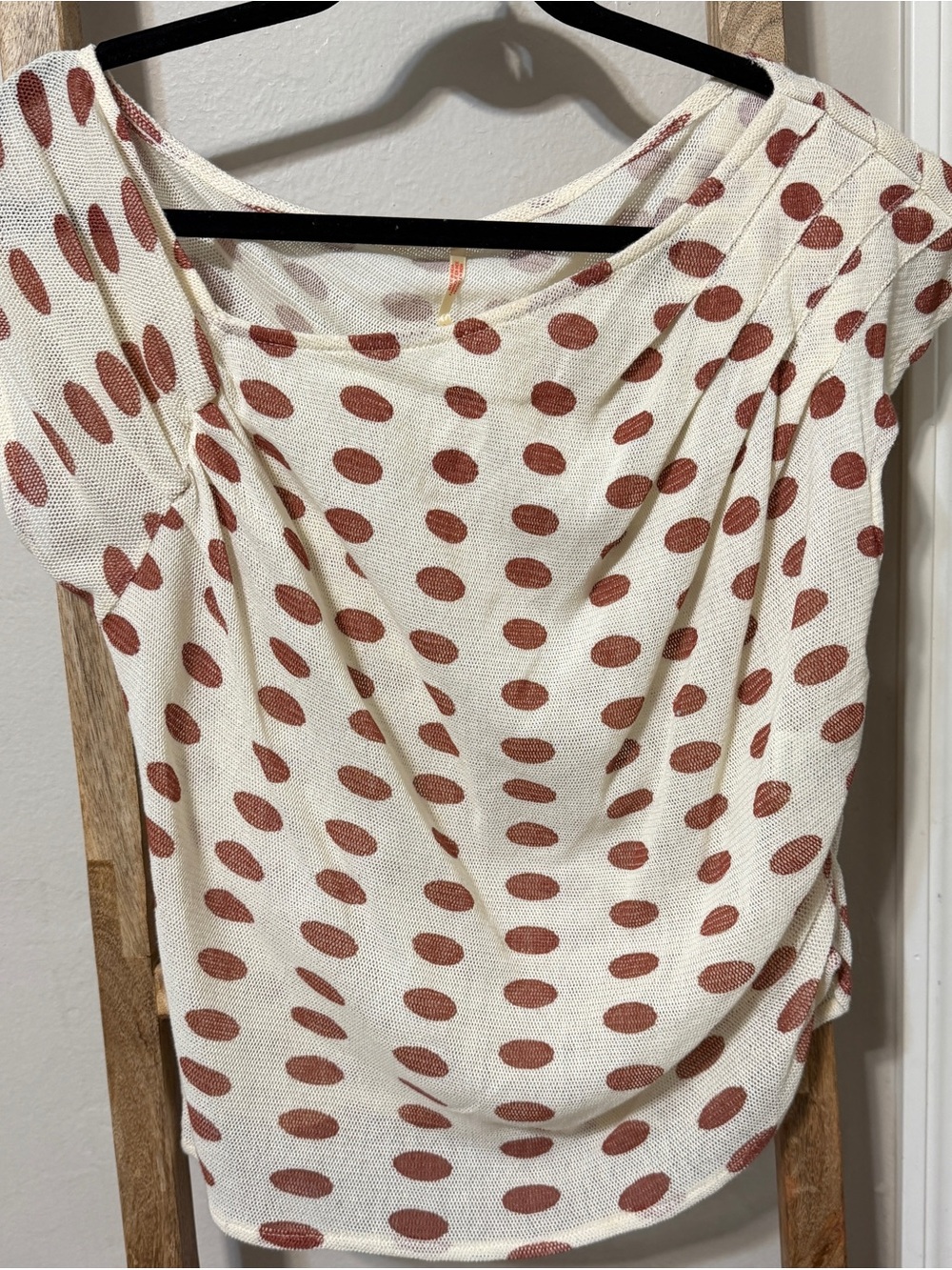 Free People Ivory Polka Dot Short Sleeve Top